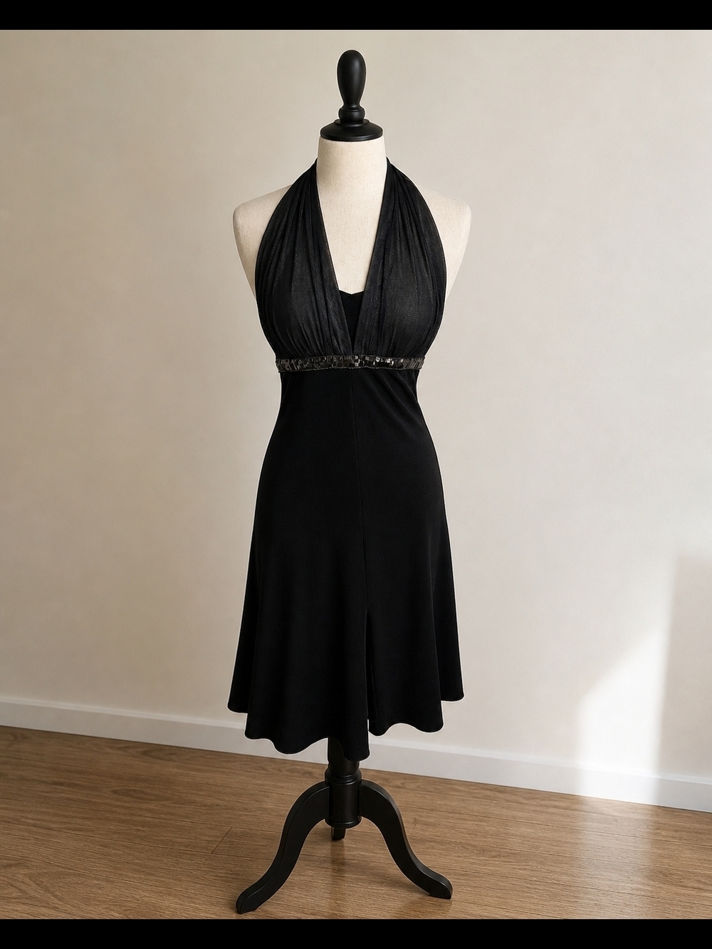 Blondie Nights Y2K Velvet Halter Dress Black Sequin Slit Size 5